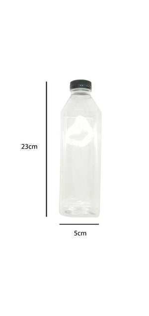 1000ml - 32oz Square Bottles Clear PET Plastic With Tamper Evident Lids - Packware