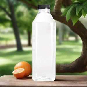 1000ml - 32oz Square Bottles Clear PET Plastic With Tamper Evident Lids - Packware