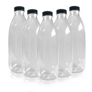 1000ml Round Clear PET Plastic Bottles with Tamper Evident Lids (Round) - Packware