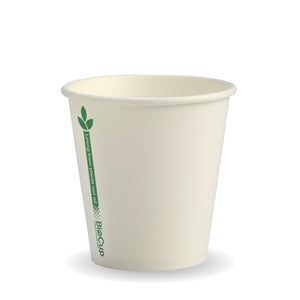 230ml / 6oz (80mm) White Green Line Single Wall BioCup - Packware