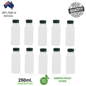 250ml Square Bottles Clear Plastic PET With Lids 38mm Tamper Evident - Packware