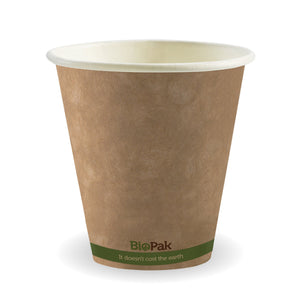 280ml / 8oz (90mm) Kraft Green Stripe Single Wall BioCup - Packware