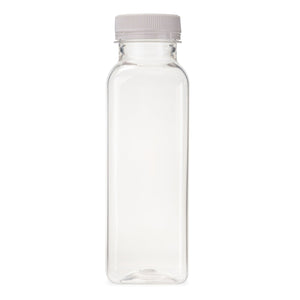 300ml Square Bottles Clear PET Plastic With Lids 38mm Tamper Evident - Packware