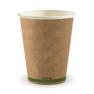 390ml / 12oz (90mm) Kraft Green Stripe Single Wall BioCup - Packware