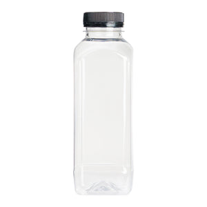 450ml Square Bottles Clear PET Plastic With Lids 38mm Tamper Evident - Packware