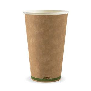 510ml / 16oz (90mm) Kraft Green Stripe Single Wall BioCup - Packware