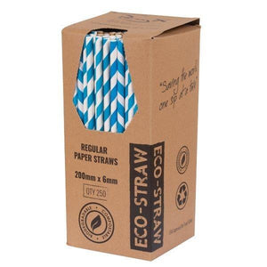 Blue and White Regular Paper Straws - 2500 per Carton (250 per Inner Box) - Packware