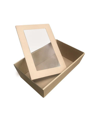 Catering Trays - Small - Brown 255X155X80mm With Kraft LIDS - Qty 50 - Packware