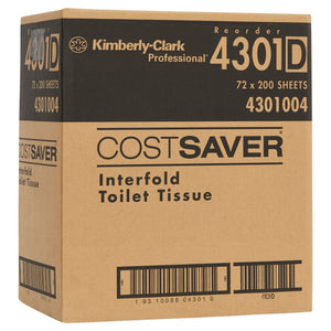 COSTSAVER® Interfold Toilet Paper (4301), 1 - Ply Toilet Tissue, White, 72 Packs / Case, 200 Sheets / Pack (14,400 Sheets) - Packware