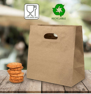 Die Cut Brown Kraft Paper Bag | 280mm x 280mm x 150mm | Pack of 500 | Eco - Friendly and Durable - Packware