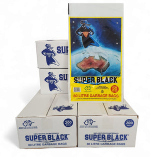 Garbage Bags 80 Litre Heavy Duty Black (Box of 200 Bags) – SUPERBLACK - Packware