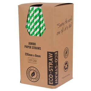 Jumbo Green Striped Paper Straws - 2500 per Carton (250 per Box) - Packware