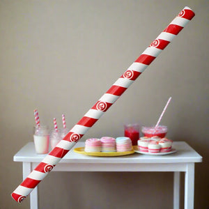 Jumbo Red Striped Paper Straws - 2500 per Carton (250 per Box) - Packware