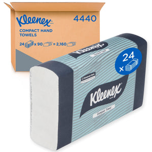 KLEENEX® Compact Hand Towels (4440), White Folded Paper Towels, 24 Packs / Case, 90 Hand Towels / Pack (2,160 Towels) - Packware