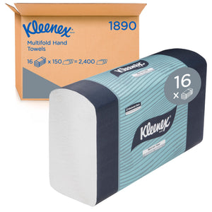 KLEENEX® Multifold Hand Towels (1890), Folded Paper Towels, 16 Packs / Case, 150 Hand Towels / Pack (2,400 Towels) - Packware