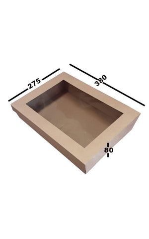 Medium Catering Tray with Kraft Window Lid - 380x275x80mm - Pack of 50 - Packware