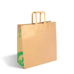 Medium Flat Handle (320x340x140mm) Kraft Paper Bags - Packware