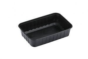 Ribbed Rectangle Plastic Containers Black 750ml GENFAC - Packware