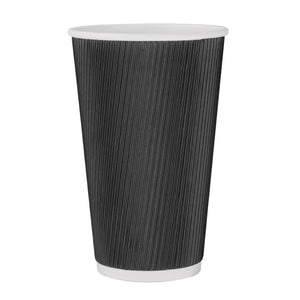 Ripple Wall Coffee Cups - Black - 16oz/473ml - Packware