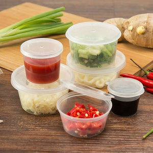 Sauce Plastic Containers With Hinged Lid Natural 28ml GENFAC - Packware