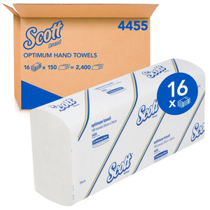 SCOTT® Optimum Hand Towels (4455), Folded Paper Towels, 16 Packs / Case, 150 Hand Towels / Pack (2,400 Towels) - Packware