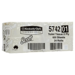 SCOTT® Toilet Tissue (5742), 2 - Ply Toilet Roll, White, 24 Rolls / Case, 600 Sheets / Roll (14,400 Sheets) - Packware