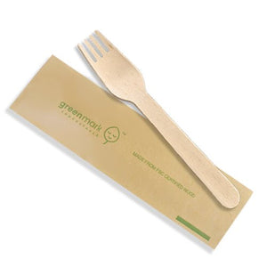 Wooden Fork 160mm individually wrapped 500pc/ctn - Packware