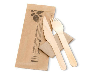 Wooden Spoon Fork Knife Napkin set 400set/ctn - Packware