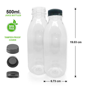 [10 Pack] 8 oz Clear Square Plastic Juice Bottles with Tamper Evident Caps - Cold Pressed - Smoothie Bottles - Ideal for Juices, Milk, Smoothies